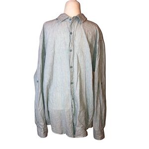BRUNO NEW YORK Linen Blend Thin Stripes Long Sleeve Button Down Shirt XL